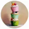 Cupcakes - Gestapeld - Kleurrijk - Fruit Wandcirkel kunststof plaat 5mm dik klein -3d