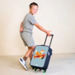 Vos - Vliegtuig -  Vliegen Kinderkoffer - Zwart klein -sfeer3