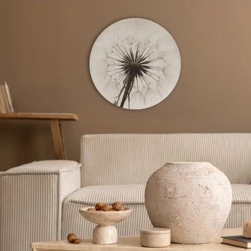 Paardenbloem - Minimalistisch - Wit Akoestische PET Vilt - Rond klein -sfeer1
