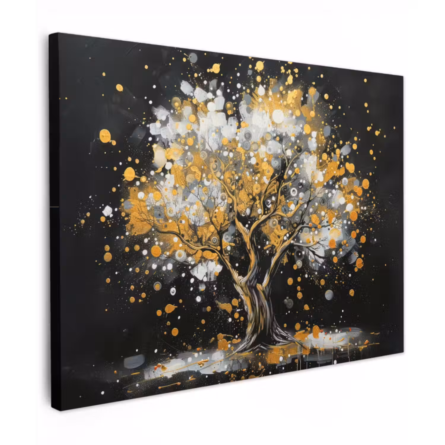 Canvas schilderij - Boom - Zwart - Goud - Wit - Modern