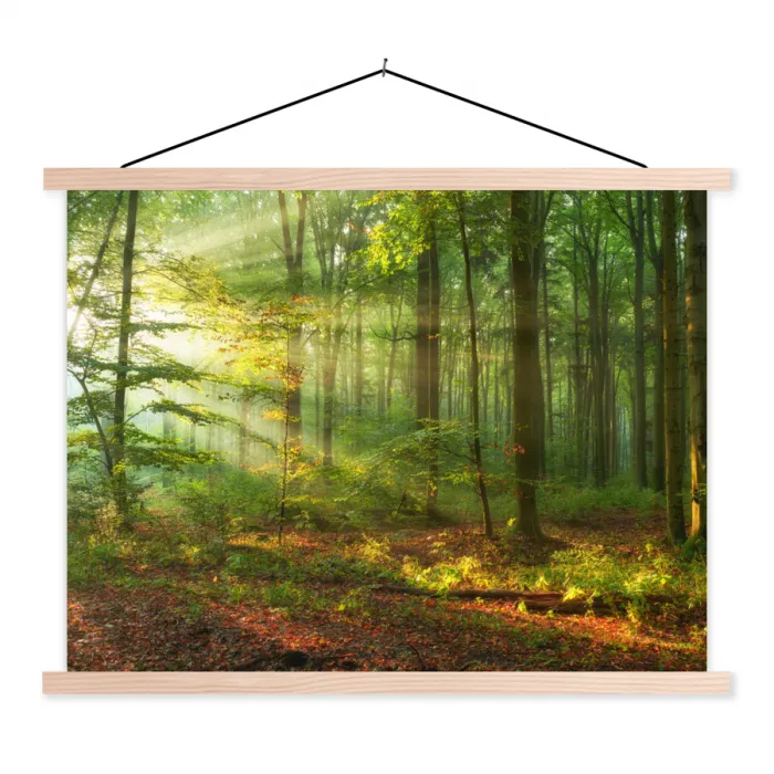 Zon - Bos - boom - Natuur - Herfst textielposter latten blank klein -3d