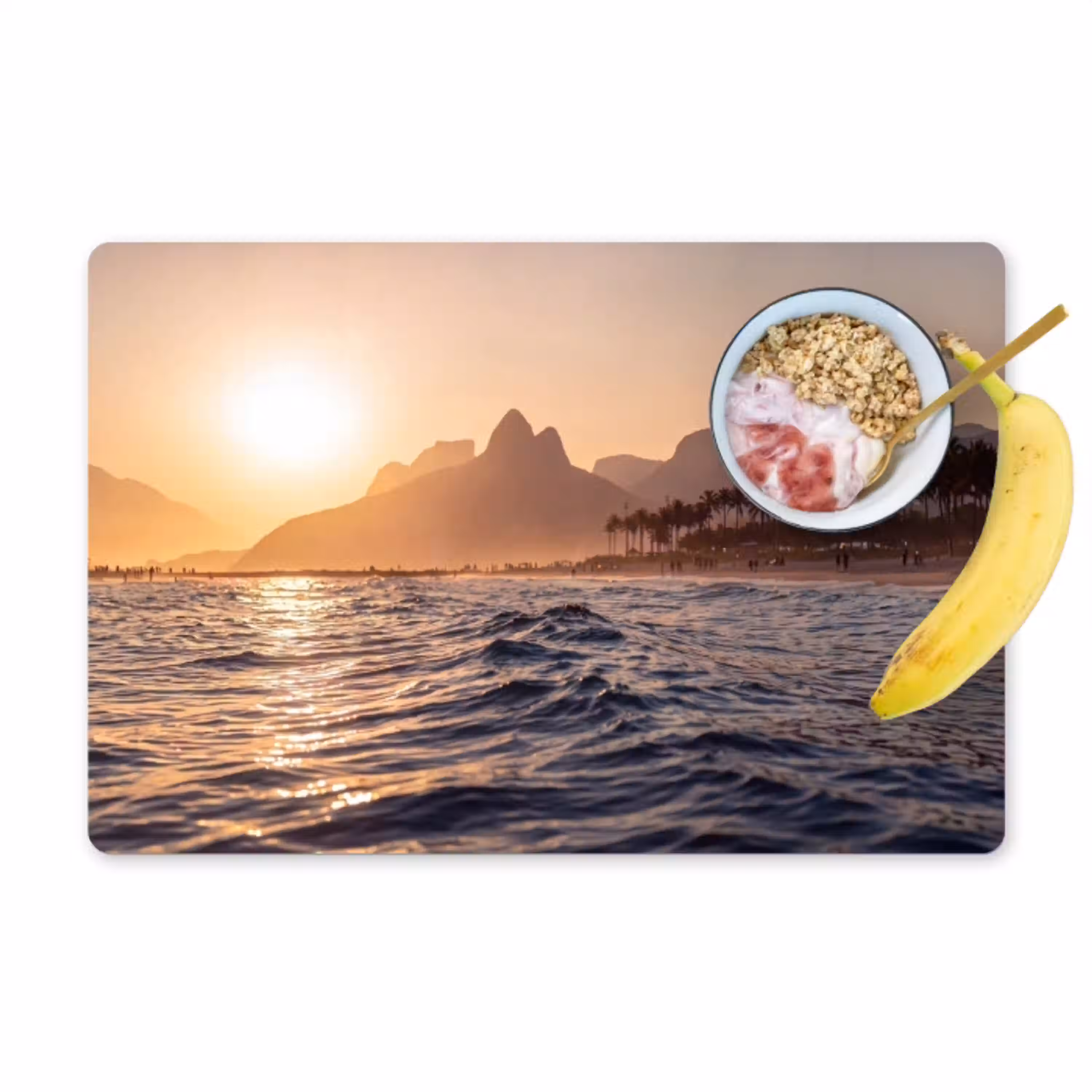 Zee - Golven - Zonsondergang - Kust - Goud Placemat vinyl groot -zzzproduct_Kitchenyeah-website