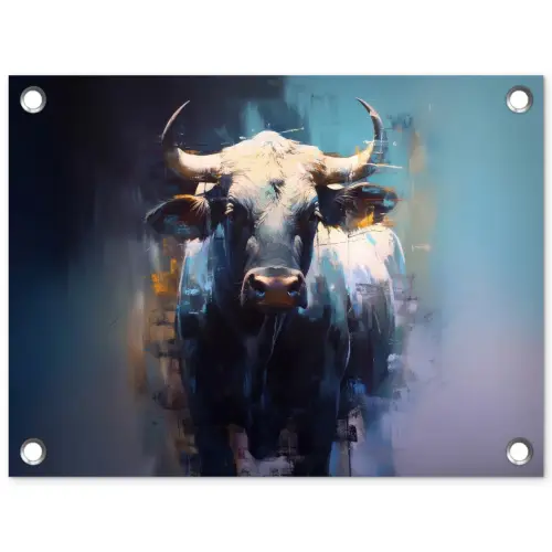 Stier - Zwart - Abstract - Horens tuinposter los doek klein -3d