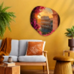 Colosseum - Rome - Roze Bloemen Wandcirkel Organisch Plexiglas middel -sfeer4