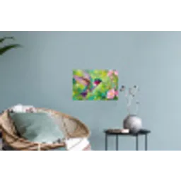 Kolibrie - Bloemen - Natuur - Kleurrijk Muursticker klein -plant