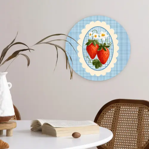 Aardbeien - Lijst - Rood - Geruit Wandcirkel plexiglas klein -sfeer4