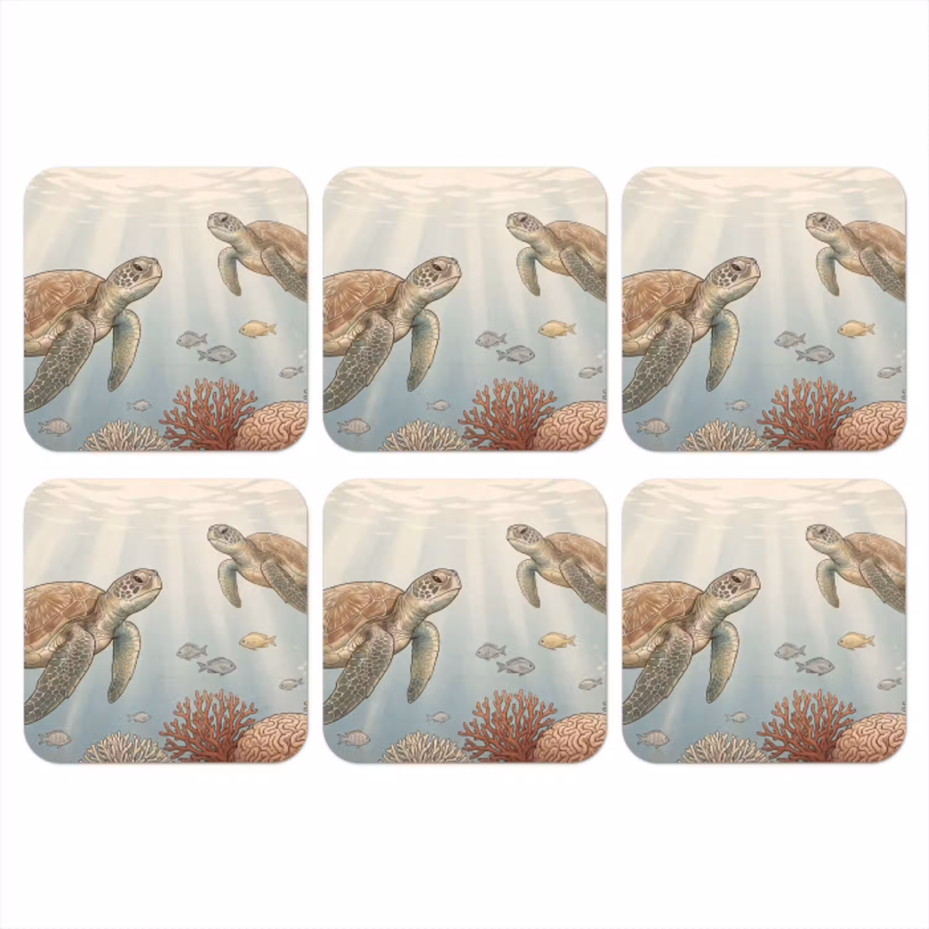 Schildpad - Onderwater - Natuur - Illustratie onderzetter kurk middel -3d