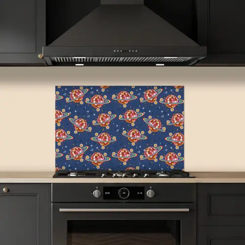 Disco - Blauw - Patroon keuken achterwand spatscherm klein 900 -sfeer1