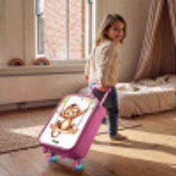 Vrolijk aapje op een schommel illustratie Kinderkoffer - Roze klein -sfeer1
