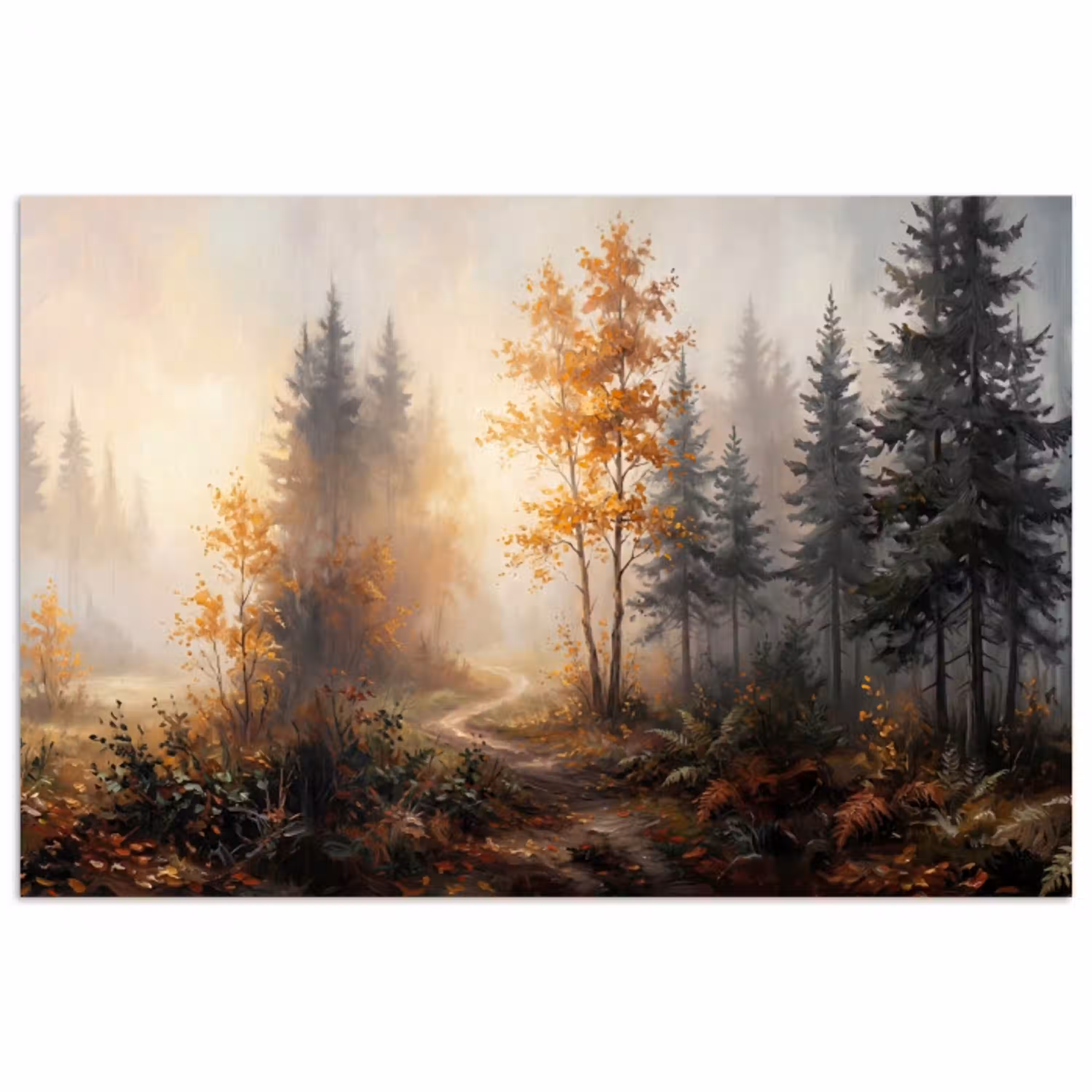Bospad - Herfstbladeren - Natuur - Schilderachtig - Oranje poster papier klein -3d
