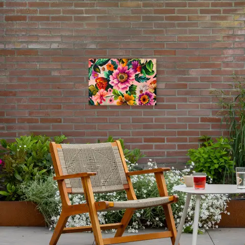 Bloemen - Kleurrijk - Roze Tuinposter op houten frame 2 cm dik klein -sfeer3