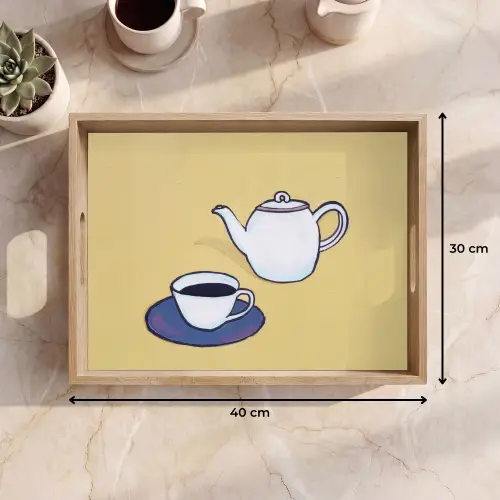 Theepot - Kopje - Beige - Illustratie Dienblad Rechthoek middel -USP_Formaat
