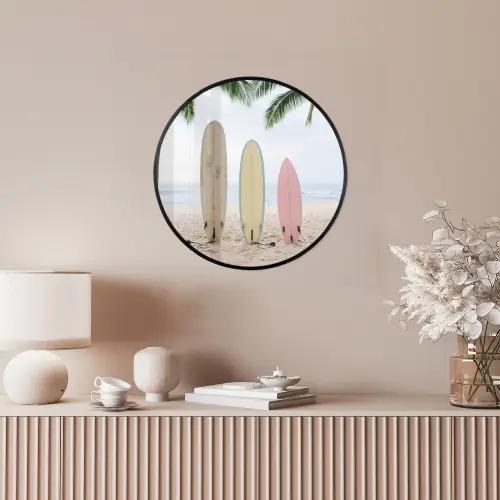 Surfboard - Palmbomen - Kleurrijk Fotolijst rond zonder passe partout klein -sfeer3