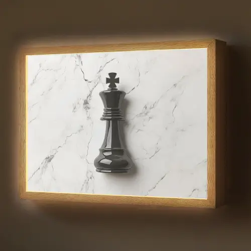 Schaakstuk - Koning - Zwart - Marmer Light Box met batterij (Wandlamp) middel -z3d_website