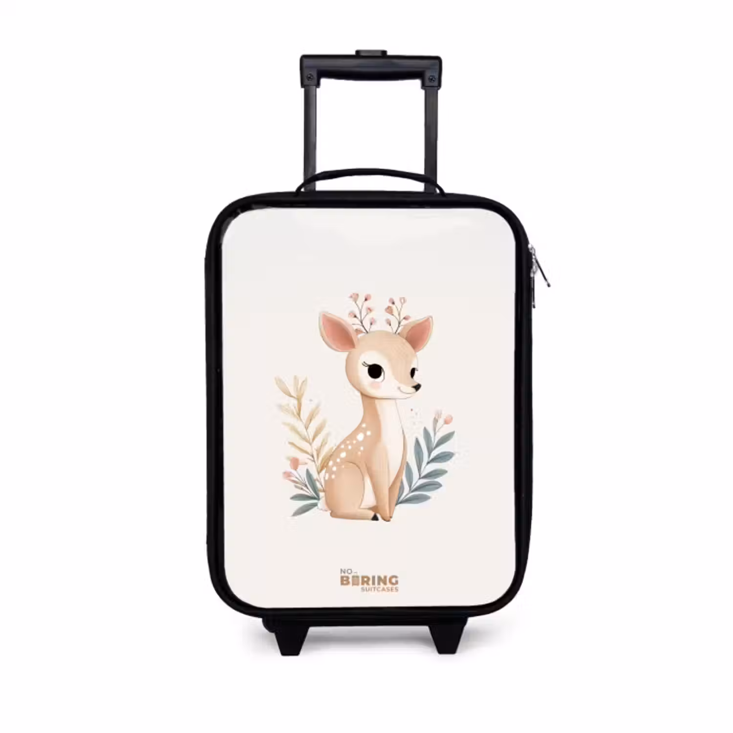 Kinderkoffer - Zwart - Hertje omringd door planten in beige tinten