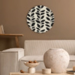 Botanisch - Dessin - Zwart - Beige Akoestische PET Vilt - Rond klein 838 -sfeer1