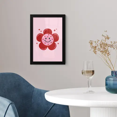 Bloem - Roze - Hartjes fotolijst zwart zonder passe partout klein -sfeer4