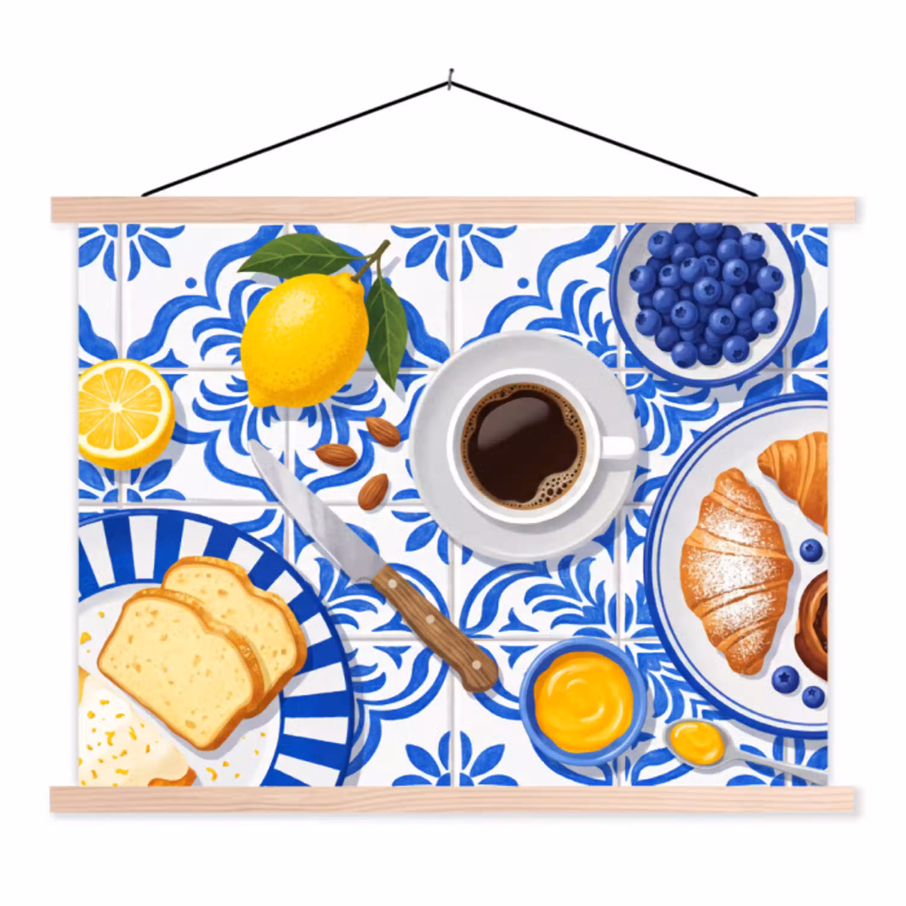 Ontbijt - Gebak - Eten textielposter latten blank klein -3d