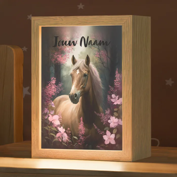 Paard - Bloemen - Roze - Natuur - Bos Light Box met kabel (Kinderlampje) klein -zzz_3d_website