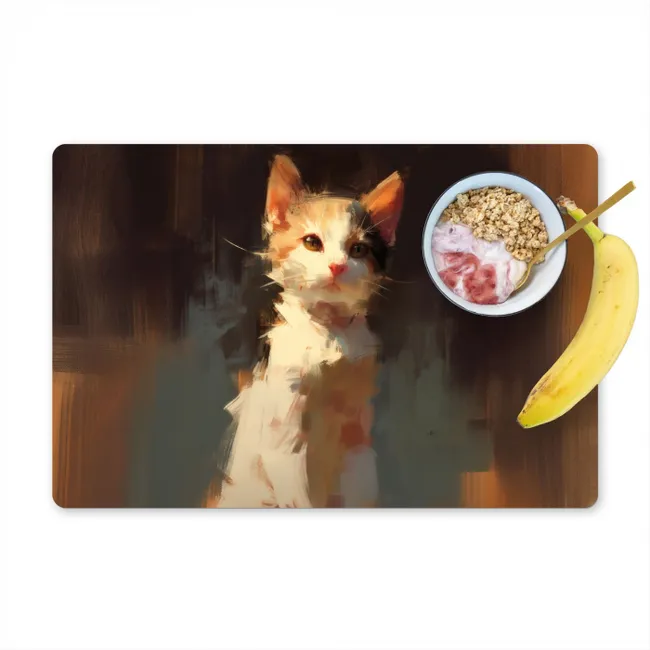 Kat - Geschilderd - Artistiek - Wit Placemat vinyl groot -zzzproduct_Kitchenyeah-website