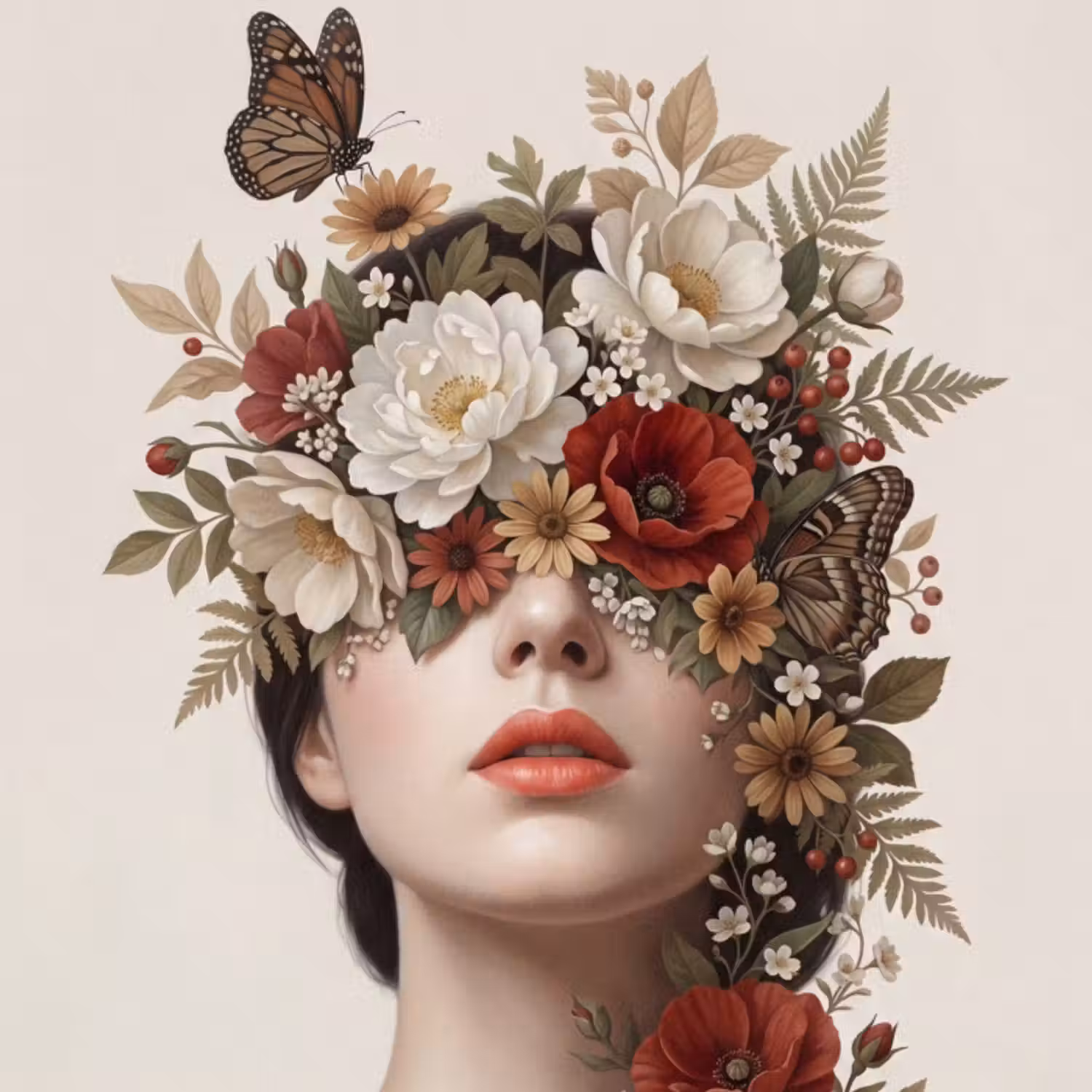 Behang - Portret - Bloemen - Cremé