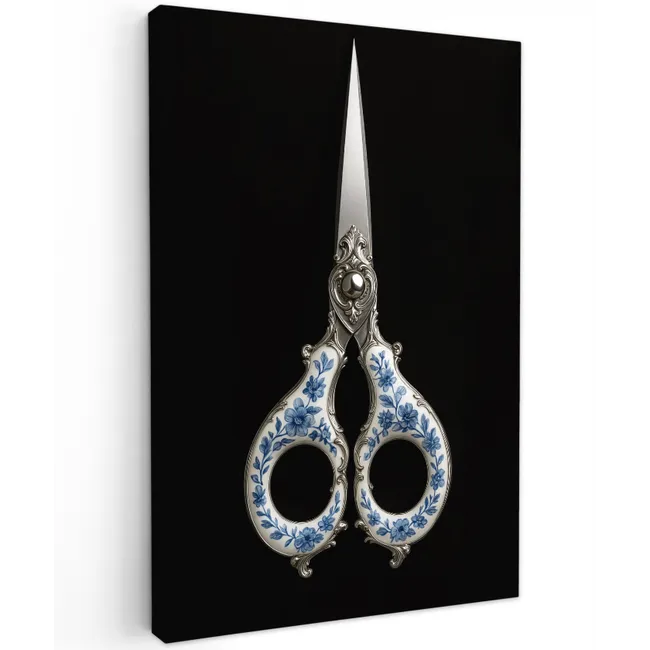 Schaar - Delfts blauw - Zwart Tuinposter op houten frame 2 cm dik klein -3d