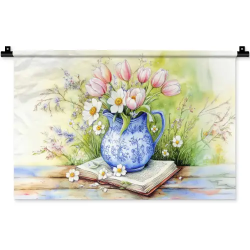 Vaas - Delftsblauw - Madeliefjes Wandkleed katoen klein -zz3d
