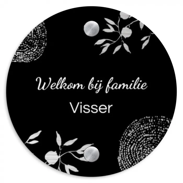 Illustraties - Zwart - Sierlijk Naambord Rond klein -3d