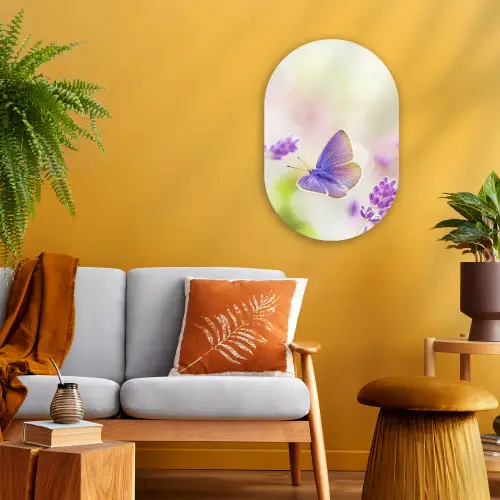 Lavendel - Vlinder - Bloemen Wandcirkel Ovaal Forex klein -sfeer4