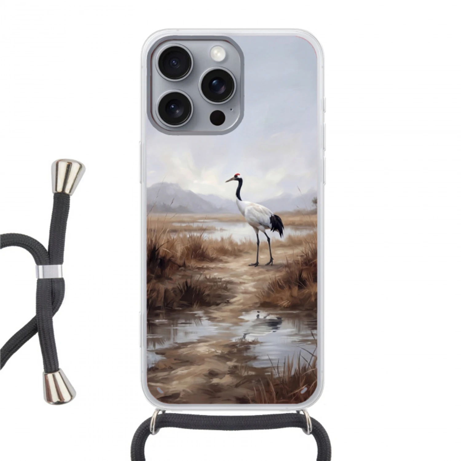 Kraanvogel - Natuur - Realistisch Hoesje iPhone 16 Pro Max met koord klein -3d
