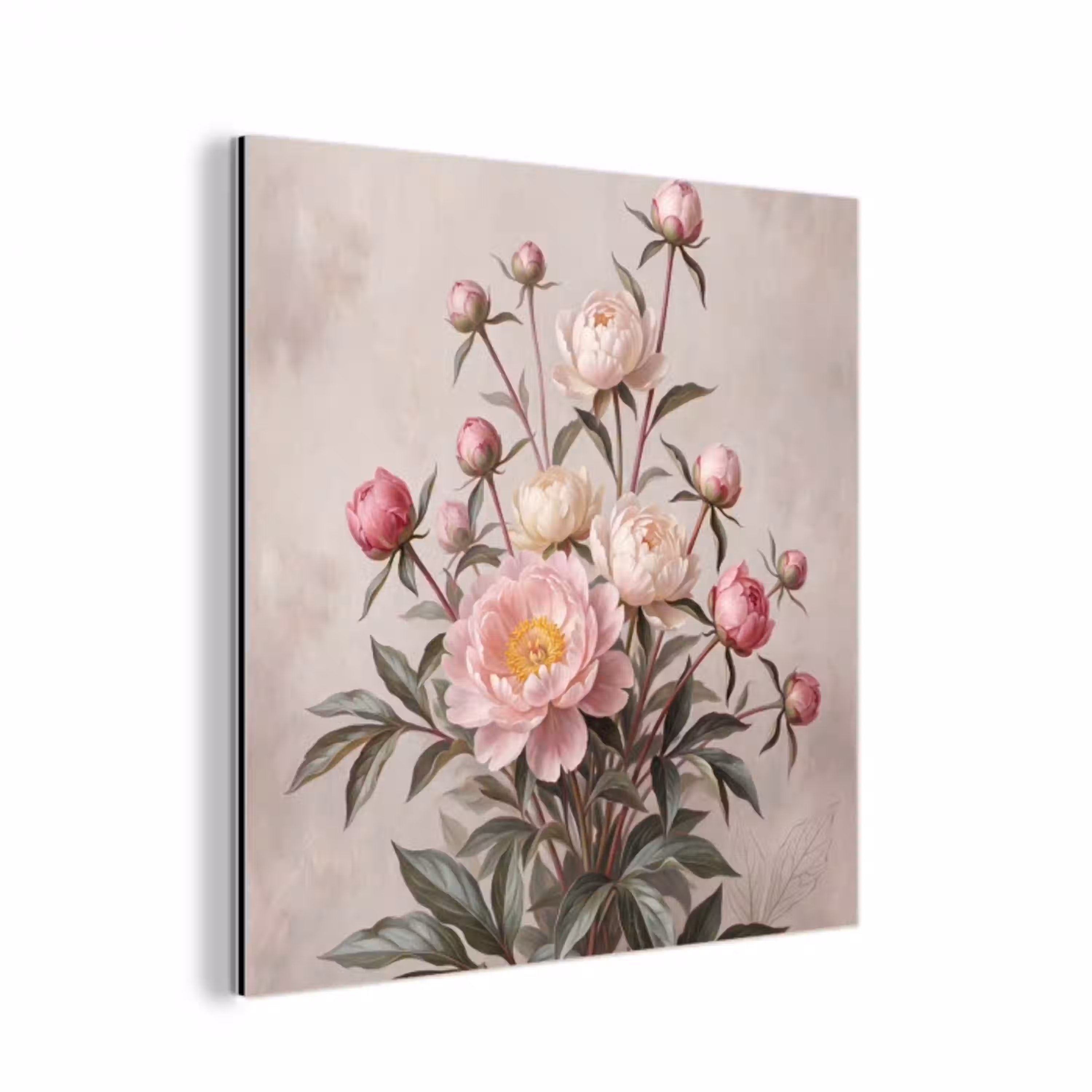 Pioenrozen - Boeket - Roze aluminium wit klein -3d