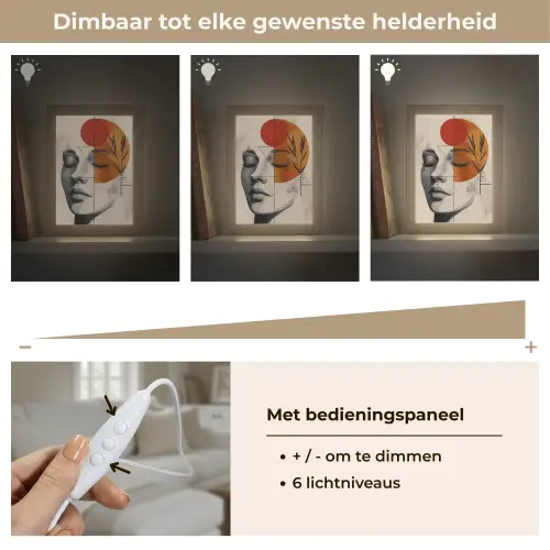 Gezicht - Cirkels - Kunst - Modern Light Box met kabel (Tafellamp) klein -USP_dimbaarNL