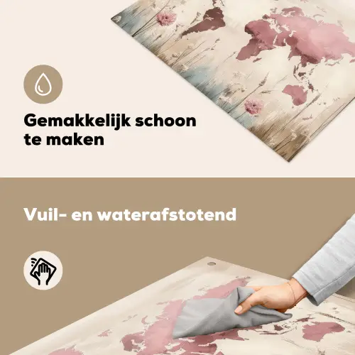 Wereldkaart - Roze - Bloemen Inductie beschemer met haakjes klein -ky-schoon-nl
