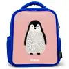 Pinguïn - Stippen - Roze - Minimalistisch Kinderrugzak - Blauw middel -3d