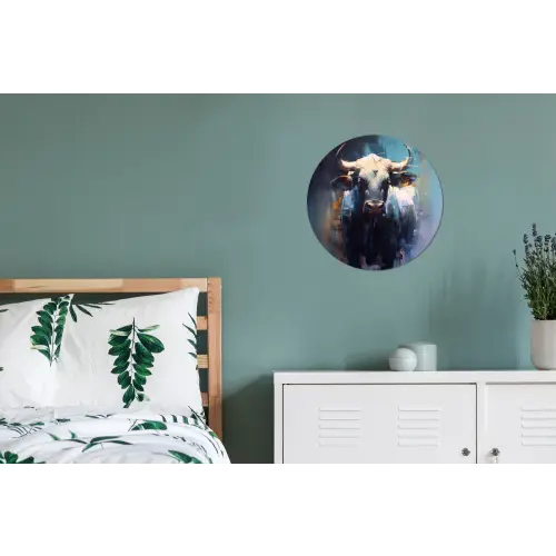 Stier - Zwart - Abstract - Horens Wandcirkel aluminium klein -slaapkamer