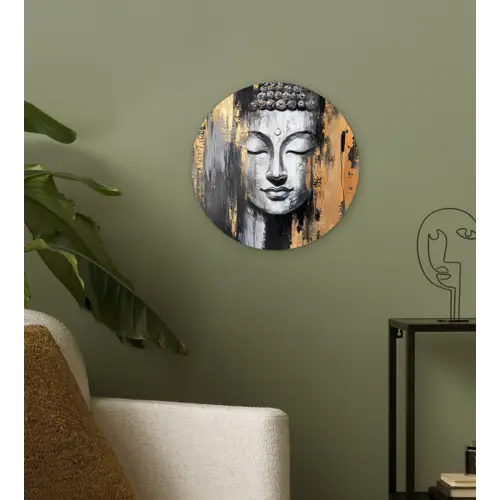 Boedhha - Penseelstreken - Goud - Abstract Wandcirkel plexiglas klein -sfeer3