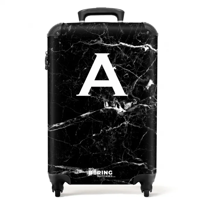 Marmer - Zwart - Letter A - Marmerlook NBS - Handbagage koffer - Kinderen Unisex middel -productfoto_recht