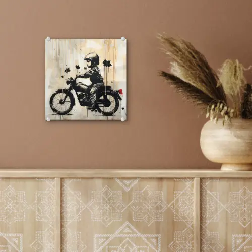 Vintage - Street art - Motor - Jongen - Graffiti - Zwart - Banksy plexiglas 5mm klein -sfeer5