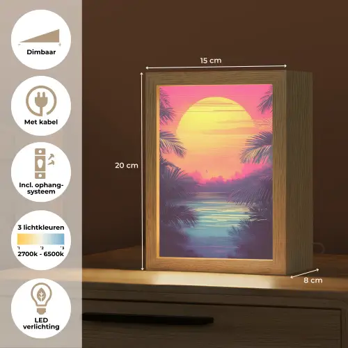 Zon - Geel - Palmbomen - Tropisch Light Box met kabel (Tafellamp) klein -USP_NL