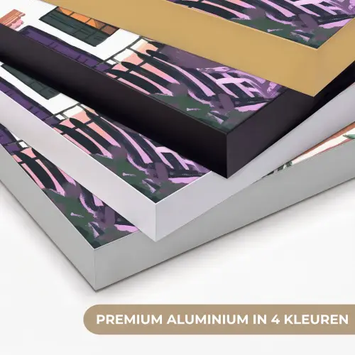 Huizen - Minimalistisch - Palmbomen - Kust Textielframe zwart klein -USP_kleurenNL