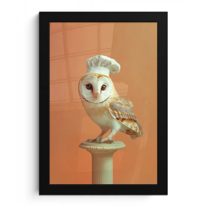 Kerkuil - Koksmuts - Oranje - Vogel fotolijst zwart zonder passe partout klein -3d