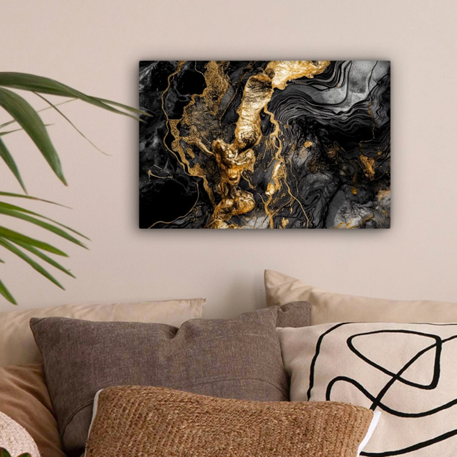 Marmer - Zwart - Goud - Abstract canvas 2cm klein -sfeer1