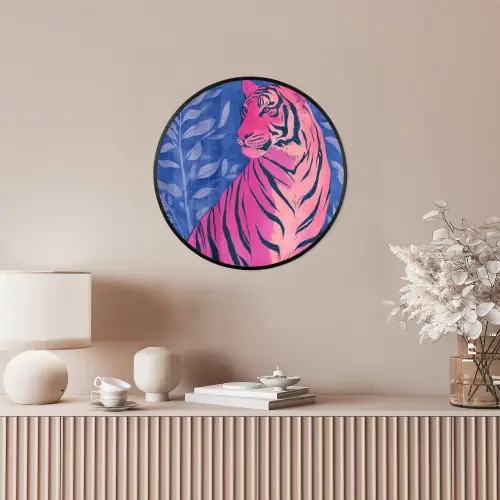 Tijger - Roze - Bladeren - Jungle Fotolijst rond zonder passe partout klein -sfeer3