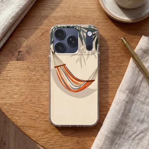 Hangmat - Kleurrijk - Bladeren - Schaduw Telefoonhoesje iPhone 17 Pro klein -sfeer1