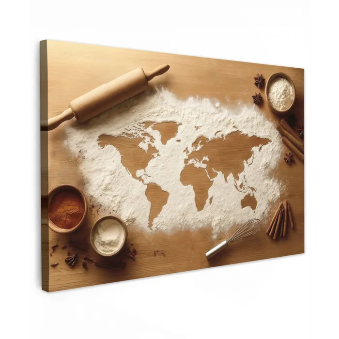 Hout - Wereldkaart - Bakken - Keuken Tuinposter op houten frame 2 cm dik klein -3d