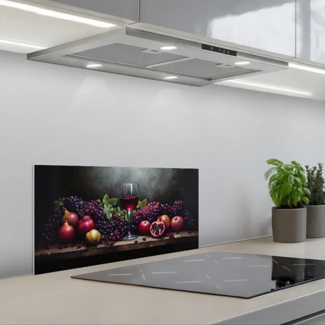Wijn - Fruit - Stilleven keuken achterwand spatscherm klein -3d_schuin