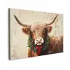 Kerst - Schotse Hooglander - Bruin - Krans Tuinposter op houten frame 2 cm dik klein -3d