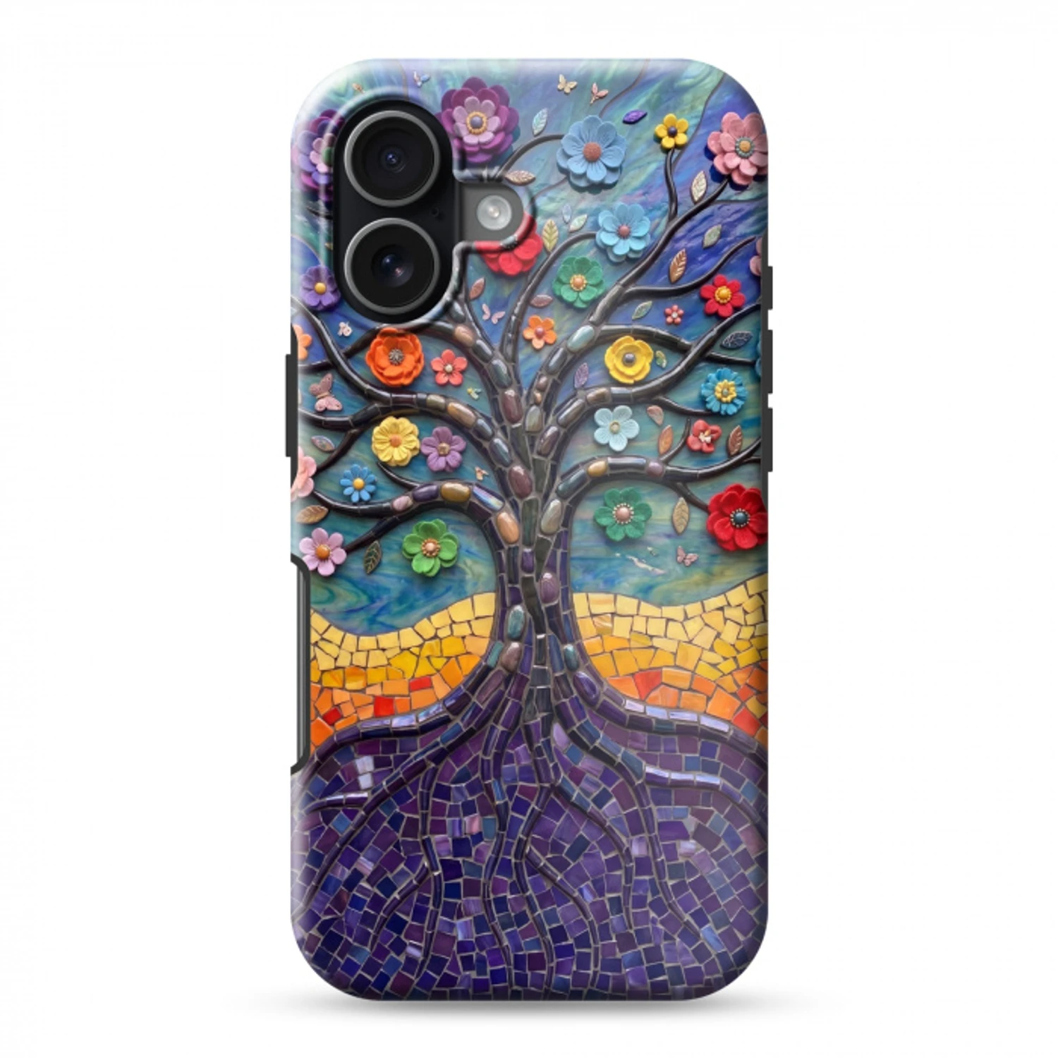 Levensboom - Mozaïek - Bloemen - Kleurrijk - Vrolijk Toughcase MagSafe Apple iPhone 17 klein -3d