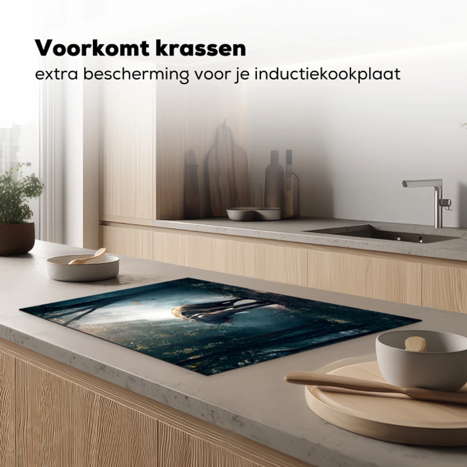 Olifant - Dieren - Licht - Bos - Natuur - Wilde dieren Inductie beschermer vinyl 3mm klein -sfeer1