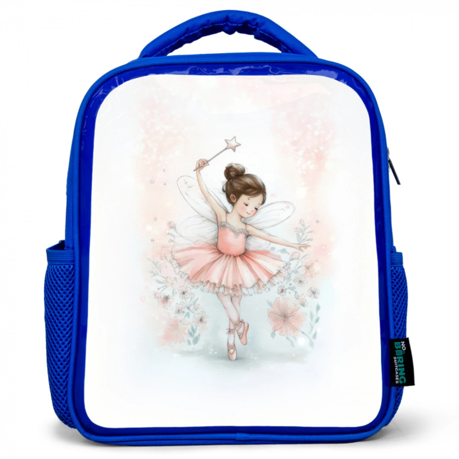 Ballerinafee in bloemenlicht Kinderrugzak - Blauw middel -3d